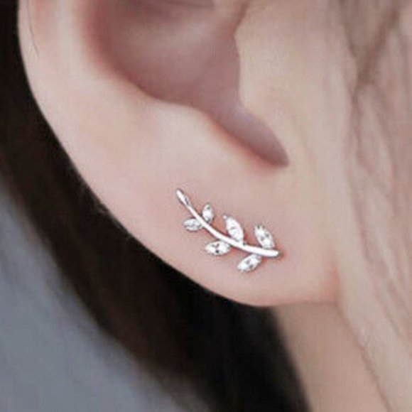 New 925 Silver Sim, Diamonds Branch Studs - Picture 1 of 5